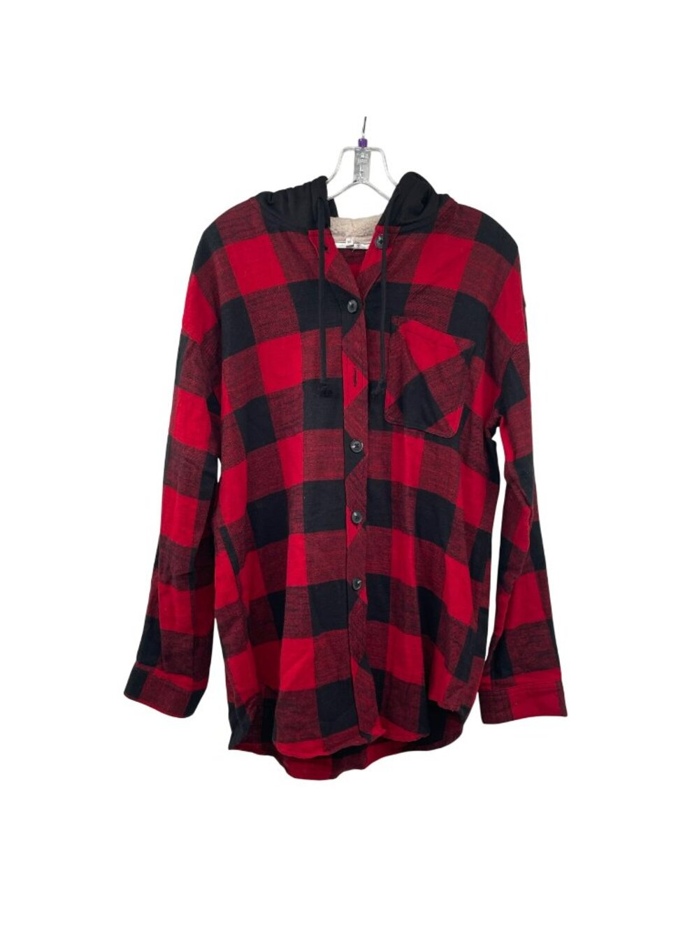 Maurices Womens Hooded Button Up Top Red/Black Check Size Medium